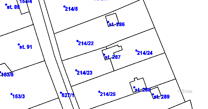 Parcela st. 287 v KÚ Loučná u Lomu, Katastrální mapa