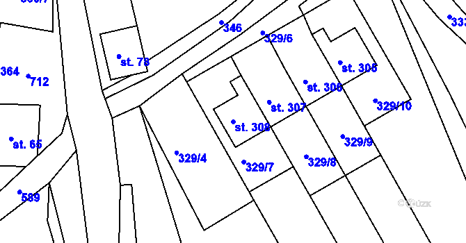 Parcela st. 308 v KÚ Loučná u Lomu, Katastrální mapa