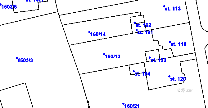 Parcela st. 160/13 v KÚ Loučná u Lomu, Katastrální mapa