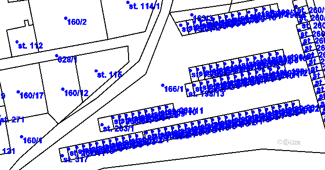 Parcela st. 166/1 v KÚ Loučná u Lomu, Katastrální mapa