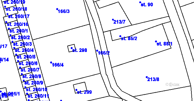 Parcela st. 166/2 v KÚ Loučná u Lomu, Katastrální mapa