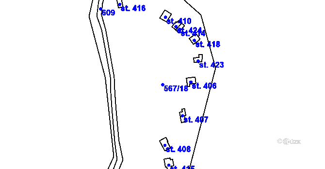 Parcela st. 567/18 v KÚ Loučná u Lomu, Katastrální mapa