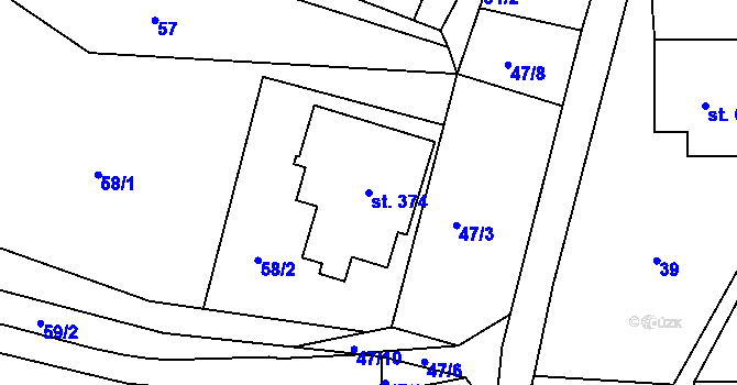 Parcela st. 374 v KÚ Loučná u Lomu, Katastrální mapa