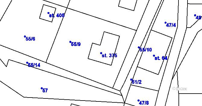 Parcela st. 375 v KÚ Loučná u Lomu, Katastrální mapa
