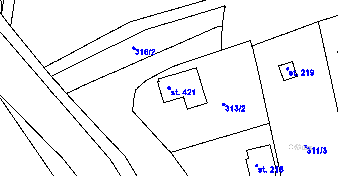 Parcela st. 421 v KÚ Loučná u Lomu, Katastrální mapa