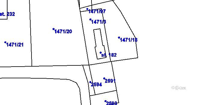Parcela st. 182 v KÚ Lom u Tachova, Katastrální mapa