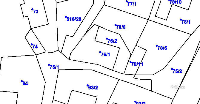 Parcela st. 76/1 v KÚ Lomnice u Sokolova, Katastrální mapa