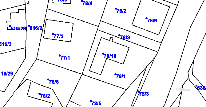 Parcela st. 78/10 v KÚ Lomnice u Sokolova, Katastrální mapa
