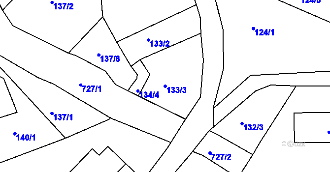Parcela st. 133/3 v KÚ Lomnice u Sokolova, Katastrální mapa