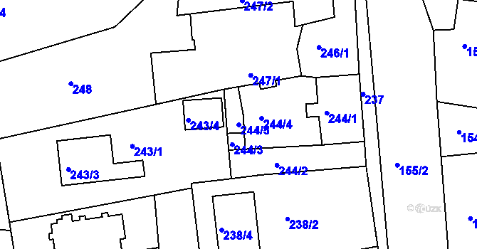 Parcela st. 244/5 v KÚ Lomnice u Sokolova, Katastrální mapa