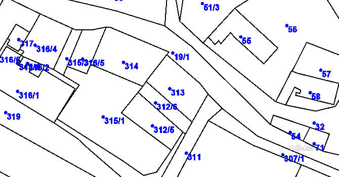 Parcela st. 313 v KÚ Lomnice u Sokolova, Katastrální mapa