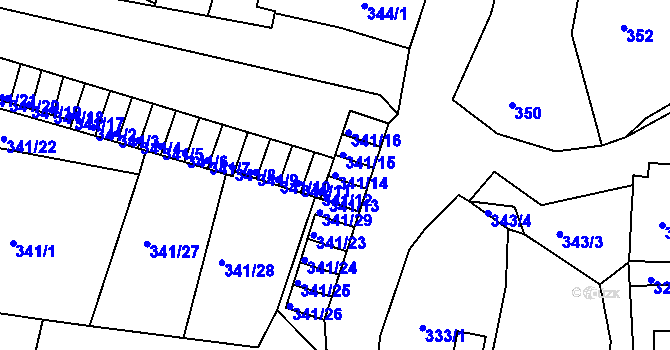 Parcela st. 341/14 v KÚ Lomnice u Sokolova, Katastrální mapa