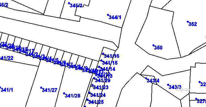 Parcela st. 341/16 v KÚ Lomnice u Sokolova, Katastrální mapa