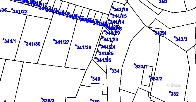Parcela st. 341/25 v KÚ Lomnice u Sokolova, Katastrální mapa