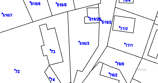 Parcela st. 516/3 v KÚ Lomnice u Sokolova, Katastrální mapa