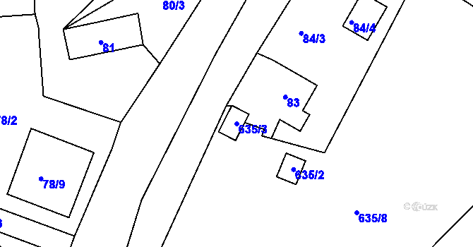 Parcela st. 635/3 v KÚ Lomnice u Sokolova, Katastrální mapa