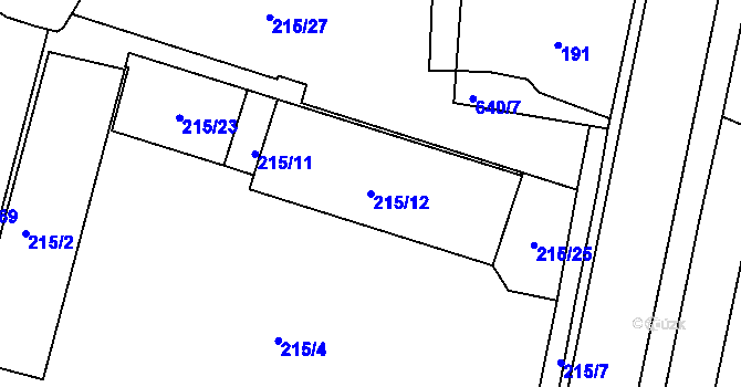 Parcela st. 215/12 v KÚ Lomnice u Sokolova, Katastrální mapa