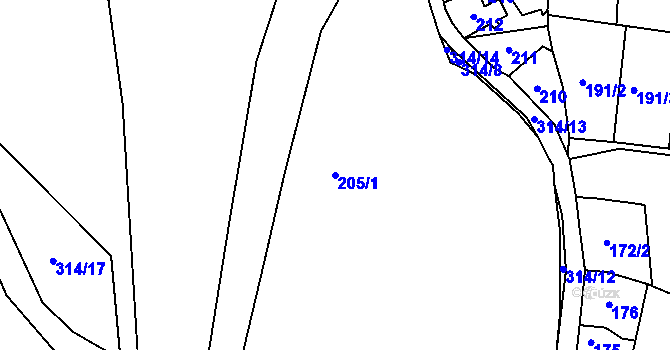 Parcela st. 205/1 v KÚ Týn u Lomnice, Katastrální mapa