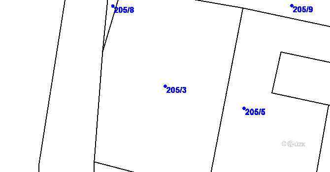 Parcela st. 205/3 v KÚ Týn u Lomnice, Katastrální mapa