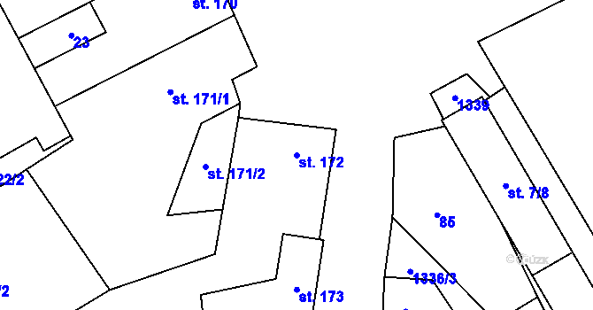 Parcela st. 172 v KÚ Lomnice u Tišnova, Katastrální mapa