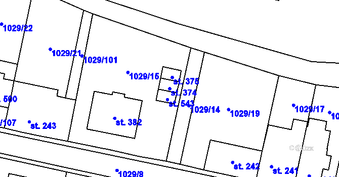 Parcela st. 374 v KÚ Lomnice u Tišnova, Katastrální mapa