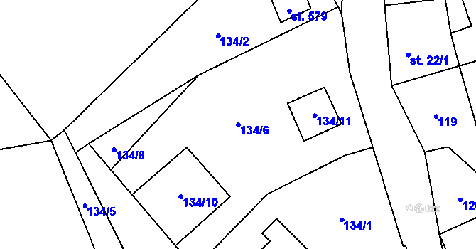 Parcela st. 134/6 v KÚ Lomnice u Tišnova, Katastrální mapa