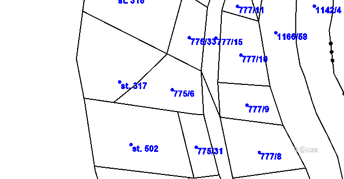 Parcela st. 775/6 v KÚ Lomnice u Tišnova, Katastrální mapa