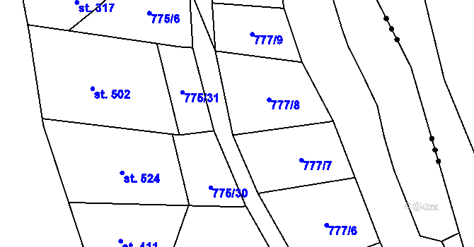 Parcela st. 775/35 v KÚ Lomnice u Tišnova, Katastrální mapa