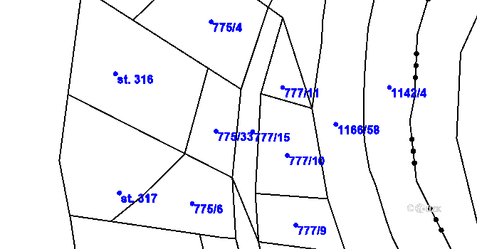 Parcela st. 777/14 v KÚ Lomnice u Tišnova, Katastrální mapa