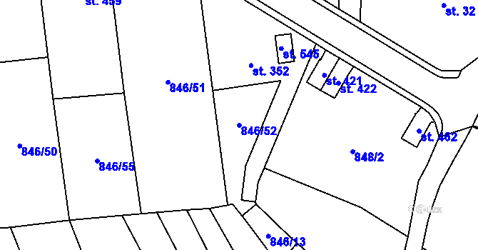 Parcela st. 846/52 v KÚ Lomnice u Tišnova, Katastrální mapa