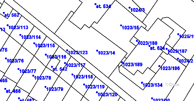 Parcela st. 1023/14 v KÚ Lomnice u Tišnova, Katastrální mapa