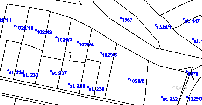 Parcela st. 1029/5 v KÚ Lomnice u Tišnova, Katastrální mapa