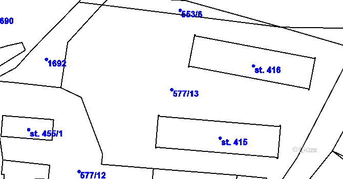Parcela st. 577/13 v KÚ Lomnice u Tišnova, Katastrální mapa