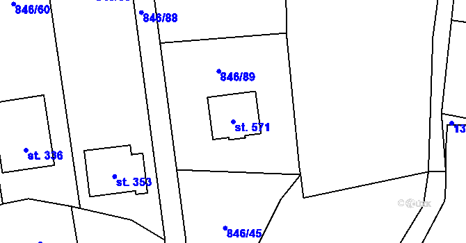 Parcela st. 571 v KÚ Lomnice u Tišnova, Katastrální mapa