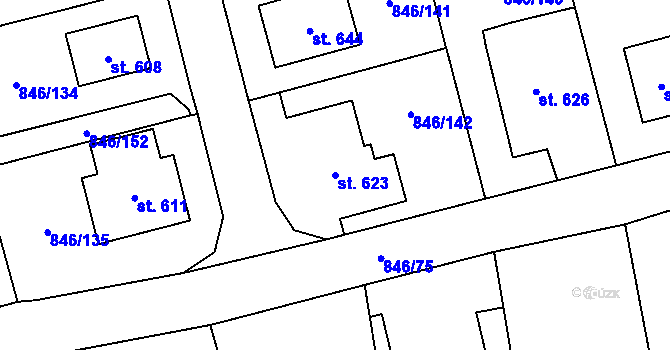 Parcela st. 623 v KÚ Lomnice u Tišnova, Katastrální mapa