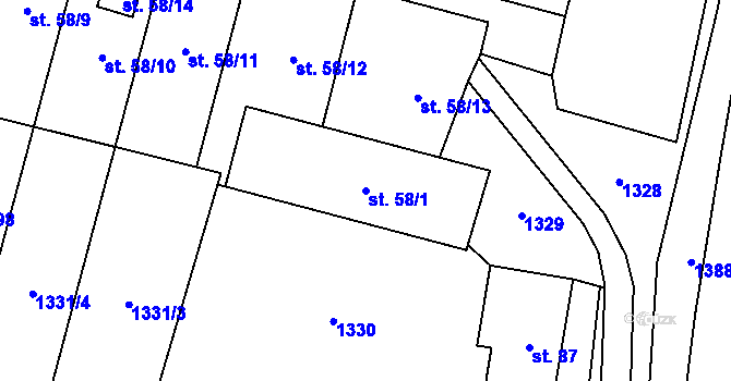 Parcela st. 58/1 v KÚ Tylov, Katastrální mapa