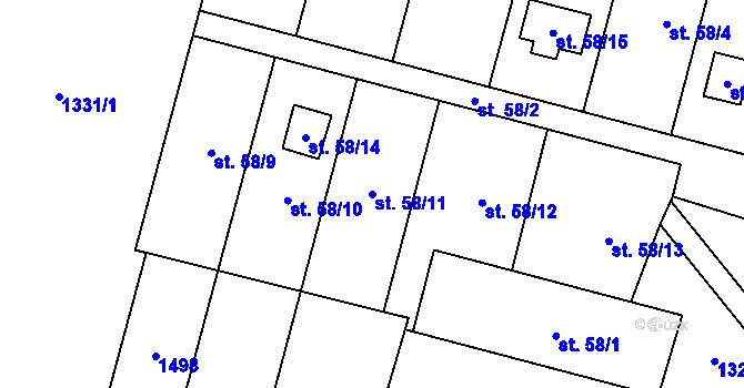 Parcela st. 58/11 v KÚ Tylov, Katastrální mapa