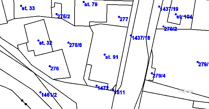Parcela st. 91 v KÚ Tylov, Katastrální mapa