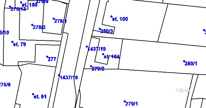 Parcela st. 104 v KÚ Tylov, Katastrální mapa