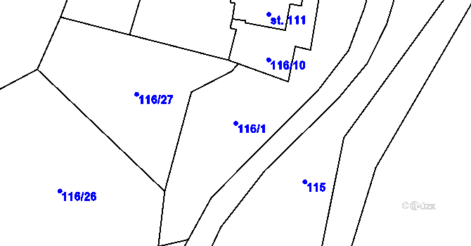 Parcela st. 116/1 v KÚ Tylov, Katastrální mapa