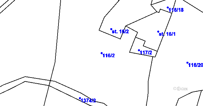 Parcela st. 116/2 v KÚ Tylov, Katastrální mapa