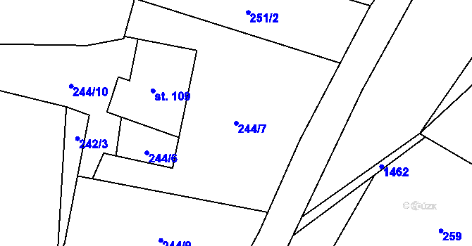 Parcela st. 244/7 v KÚ Tylov, Katastrální mapa