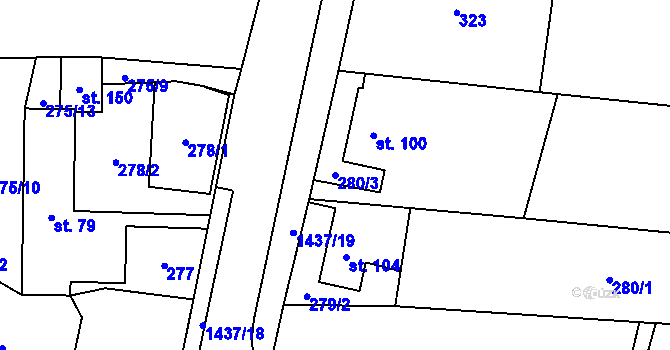Parcela st. 280/3 v KÚ Tylov, Katastrální mapa
