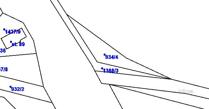 Parcela st. 934/4 v KÚ Tylov, Katastrální mapa