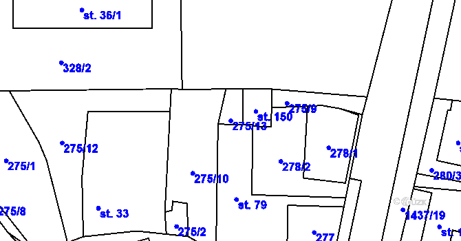 Parcela st. 275/13 v KÚ Tylov, Katastrální mapa