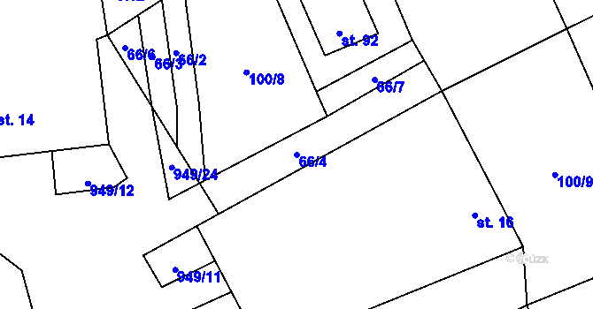 Parcela st. 66/4 v KÚ Frahelž, Katastrální mapa
