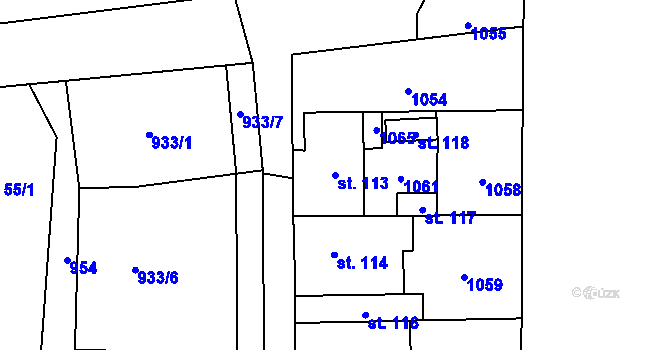 Parcela st. 113 v KÚ Frahelž, Katastrální mapa