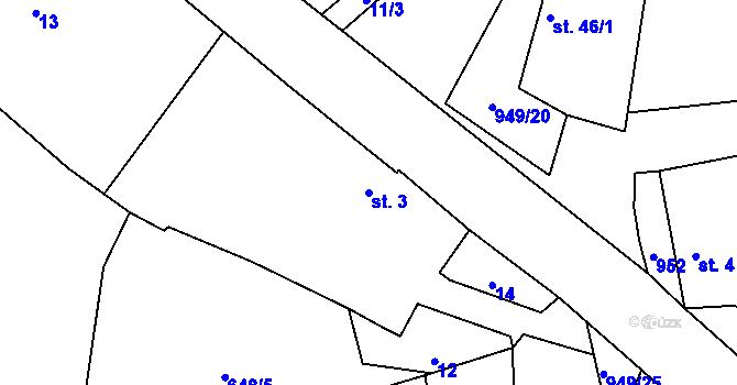 Parcela st. 3 v KÚ Frahelž, Katastrální mapa