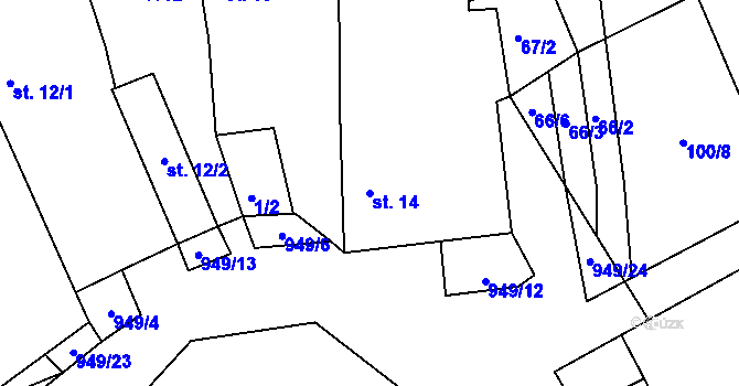 Parcela st. 14 v KÚ Frahelž, Katastrální mapa