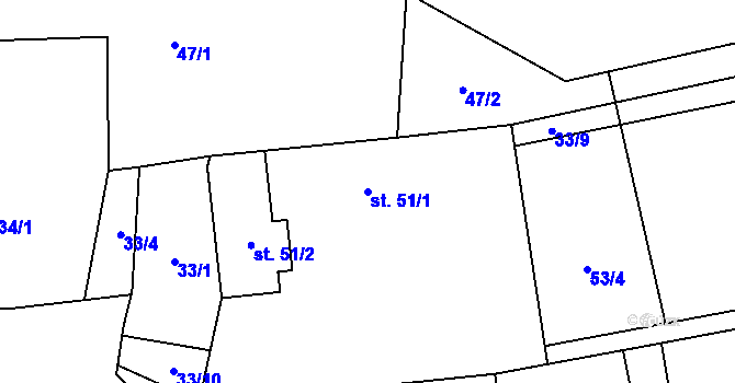 Parcela st. 51/1 v KÚ Frahelž, Katastrální mapa
